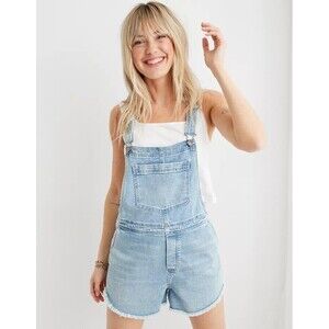 Aerie Light Blue Jean Shorts Overalls